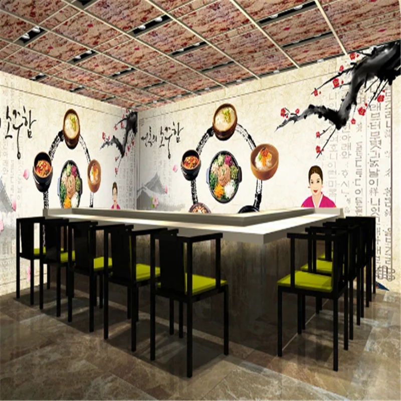 

Custom Hand- Korean restaurant wall paper Korean Roast Kimchi background Barbecue Shop industrial decor Mural 3D