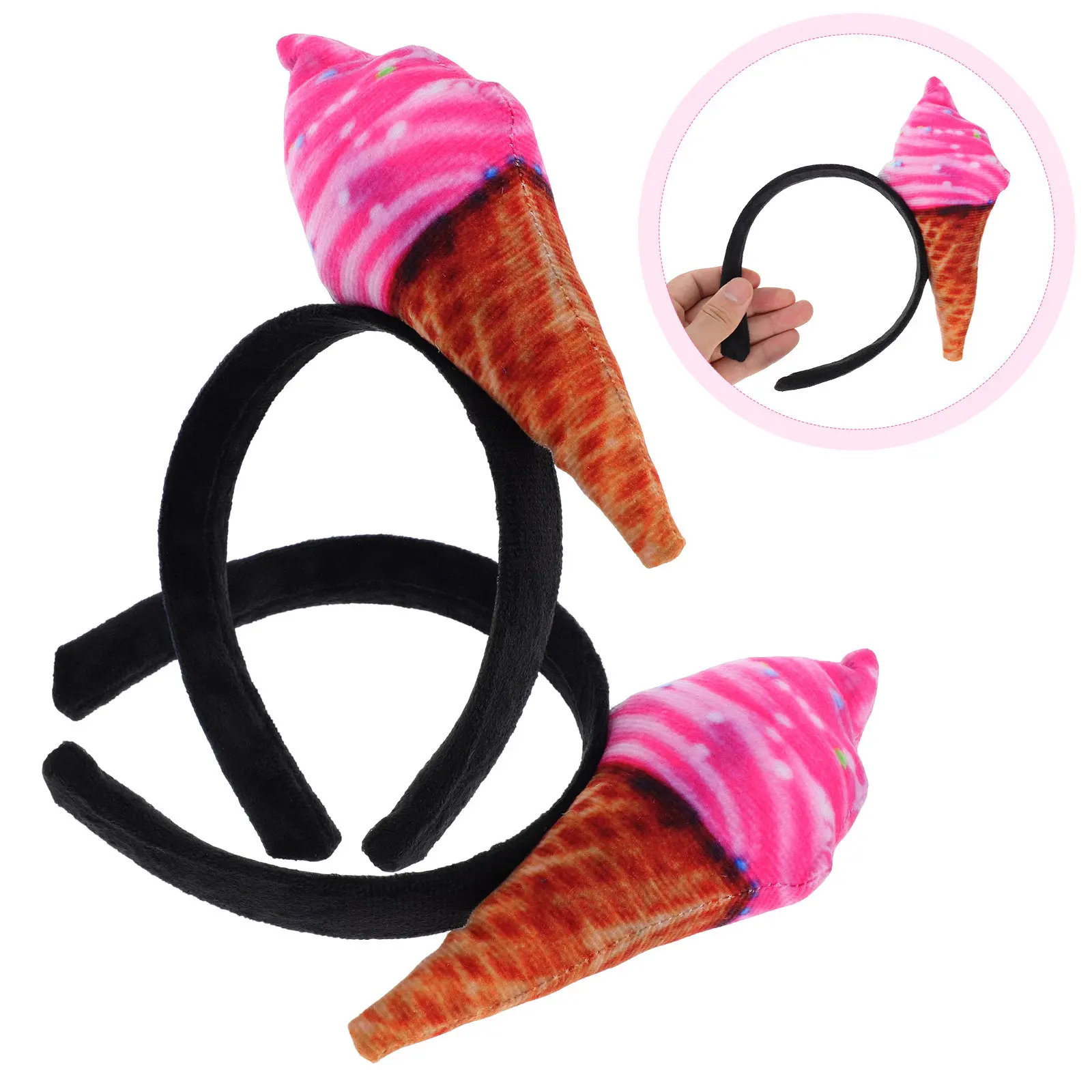 

Набор из 2 повязок на голову в виде мороженого: милый дизайн в виде рожка, аксессуар для волос для женщин, для умывания, макияжа, спа-процедур, вечеринок, Хэллоуина, фестивалей