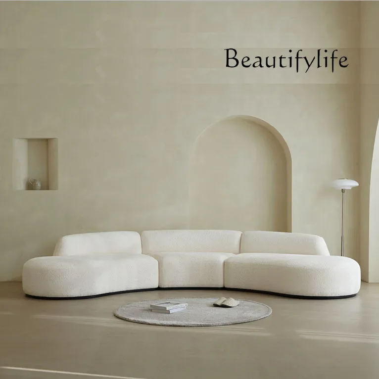 A44 Creative design Korean curved combination multi-person sofa beauty salon living room minimalist flannel white