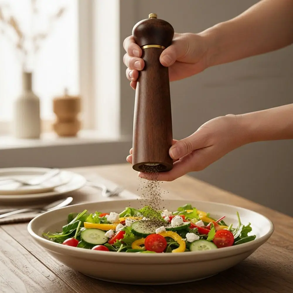 Vintage Wooden Salt and Pepper Grinder Handheld Manual Pepper Grinding Bottle Adjustable Particle Size Ceramic Grinding Core