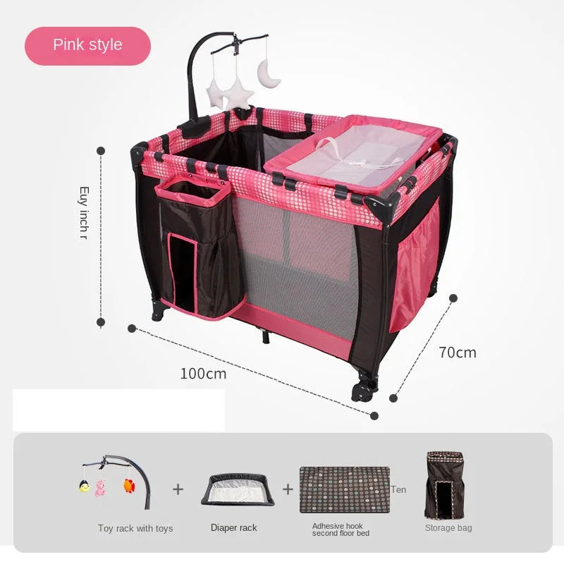 روضة أطفال سرير أطفال حديثي الولادة متعدد الوظائف سرير أطفال قابل للطي مع سرير طاولة حفاضات مع أسرة ناموسية لروضة الأطفال #6