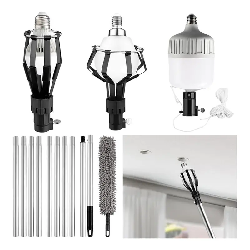 AB13-12FT Light Bulb Changer With Baskets, Suction Cup& Extension Pole- For High Ceiling Light Bulb Removal Tool