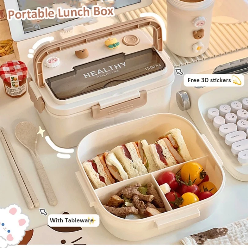 

Cute Portable Lunch Box With Compartment For Girls School Kids Plastic Picnic Bento Box Microwave Food Storage Containers