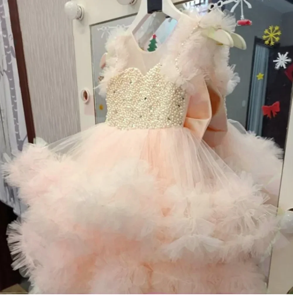 Flower Girl Dresses Ball  Wedding Party Appliqued Extra Puffy Princess Holy First Communion Dress