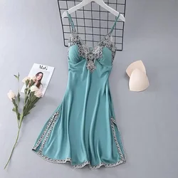 Summer Lace Nightgown Sexy Suspender Nightdress Women Chemise Sleepwear Dress Female Satin Sleepdress Dressing Gown Loungewear