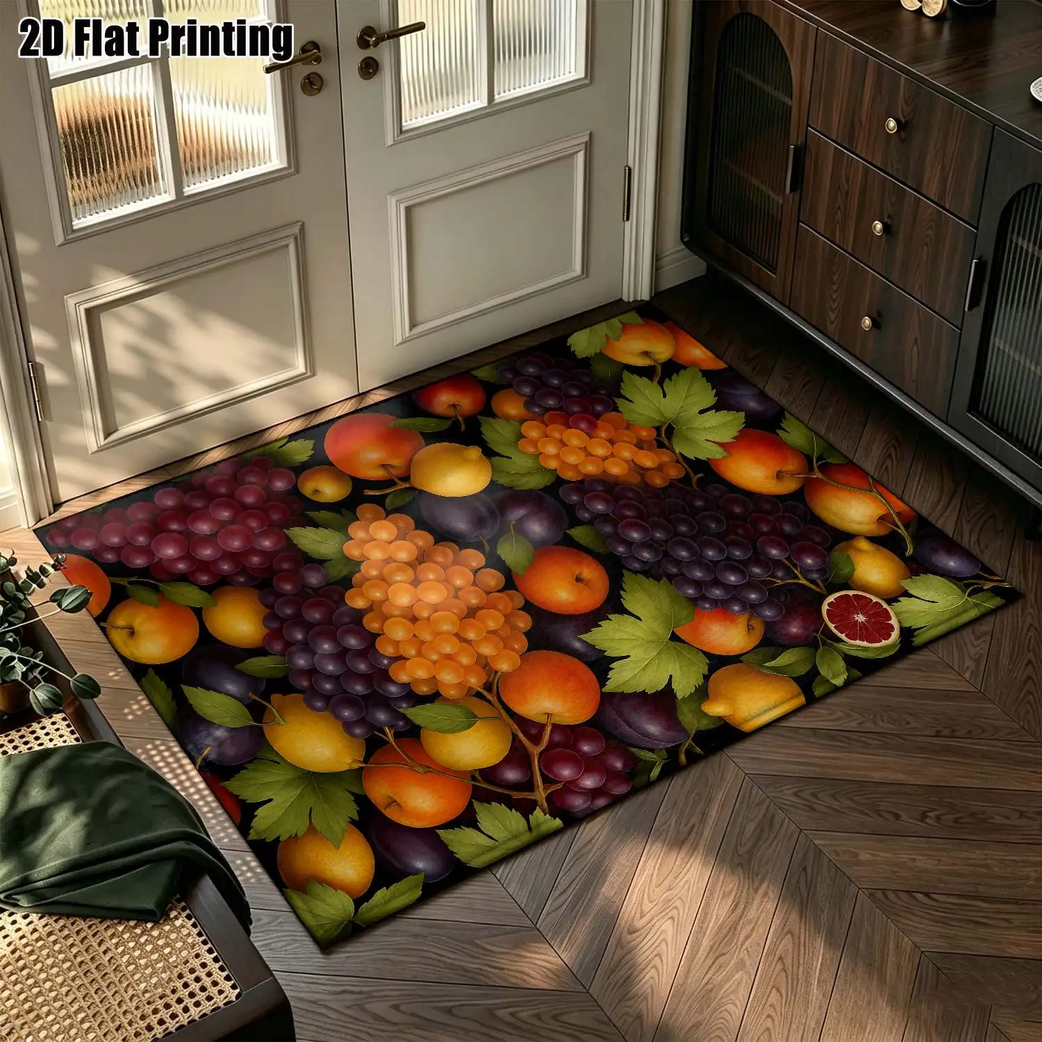 1Pc 2D Printed Colorful Fruit Pattern Carpets: Nordic/Instagram Style, Modern Minimalist/Vintage European Floor Mats, Multi-Size, Machine Washable, for Entrance/Dining/Living/Bedroom Home Decor