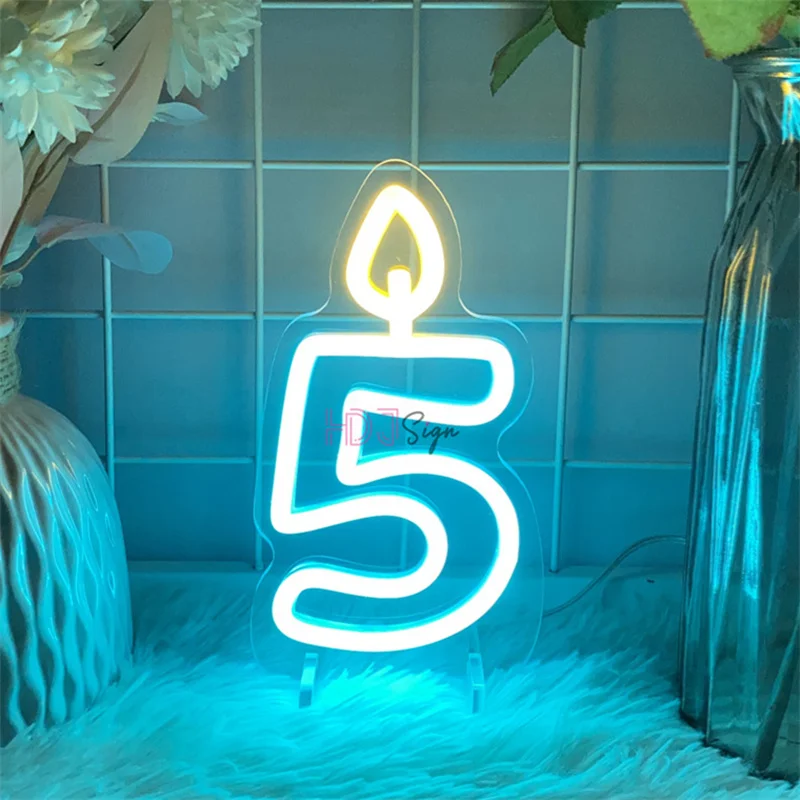 1-9 Wedding Birthdays Number Neon Led Sign Birthdays Home Decor Room Decoration Desk Numbers Lights Bedroom Lamps Luminous Signs