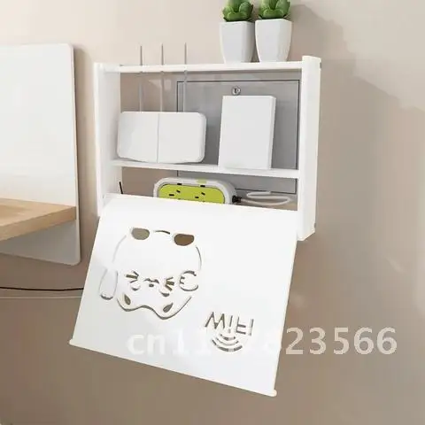 

Multifunction Shelf Wireless Wifi Router Box PVC Wall Shelf Hanging Plug Board Bracket Storage Box Bins Smile Cat Pattern #