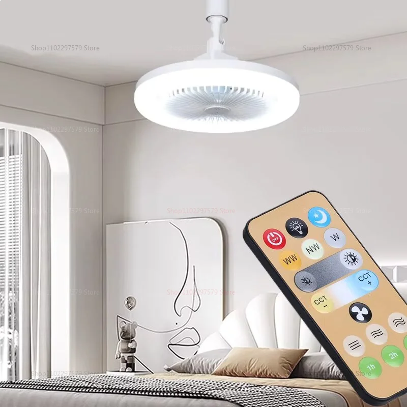 2 in 1 Indoor Ceiling Fan with 30W LED Lights Remote Control 360° Rotating E27 Living Room Bedroom Decor Lighting