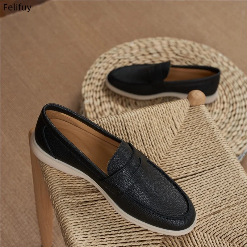 Mens Genuine Leather Loafers Non Slip Walking Flats Breathable Outdoor Slip on Casual Shoes for Male Work Office Driving Sneaker