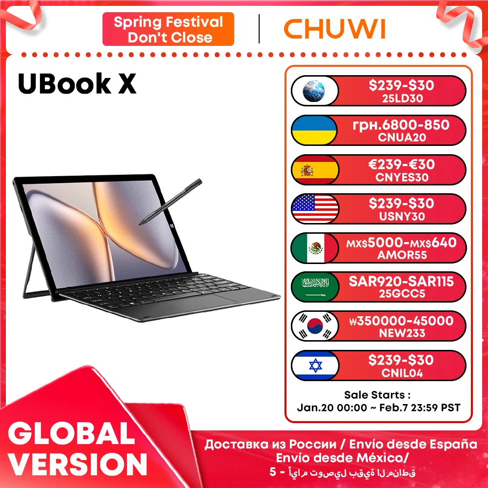 CHUWI UBook X Tablet 2024 2 In 1 Tablet PC 12GB 512GB i5-10210Y 12