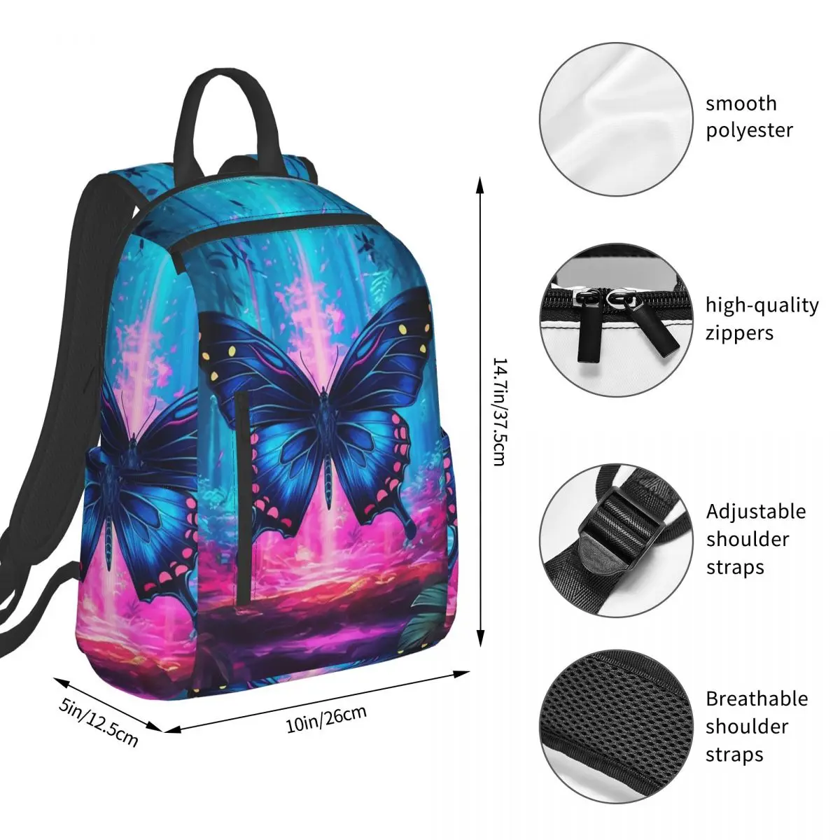 Vibrant Butterfly In Forest Backpack Student BookBag Kids School Bag Laptop Shoulder Bags Men Women