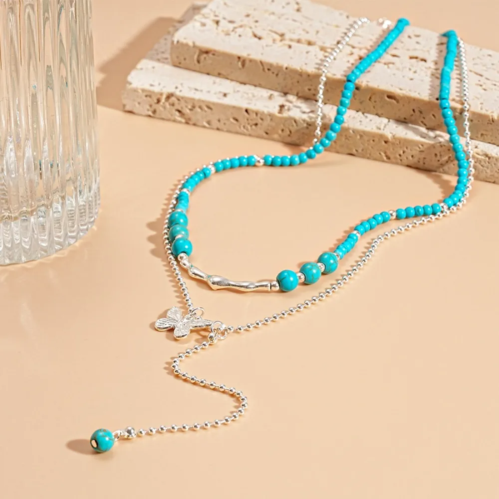

Ethnic Style Turquoises Beaded Necklace Sweater Chain Geometric American Style Necklace Jewelry Accessories Minimalist