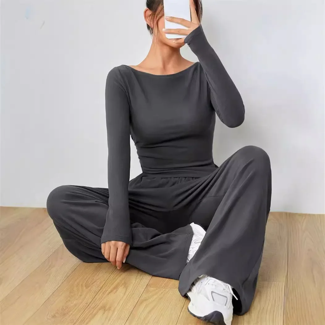 

Solid Color Sport Loose Pants Sets For Women 2025 Elegant Summer Women's Two Pieces Suit Full Trouser Set Female Outfit Clothes