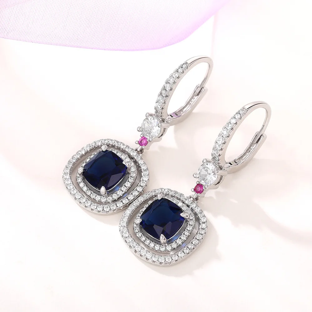 

S3330 Fashion Jewelry Dangle Earrings For Women Light Luxury Geometric Blue Zircon Earrings