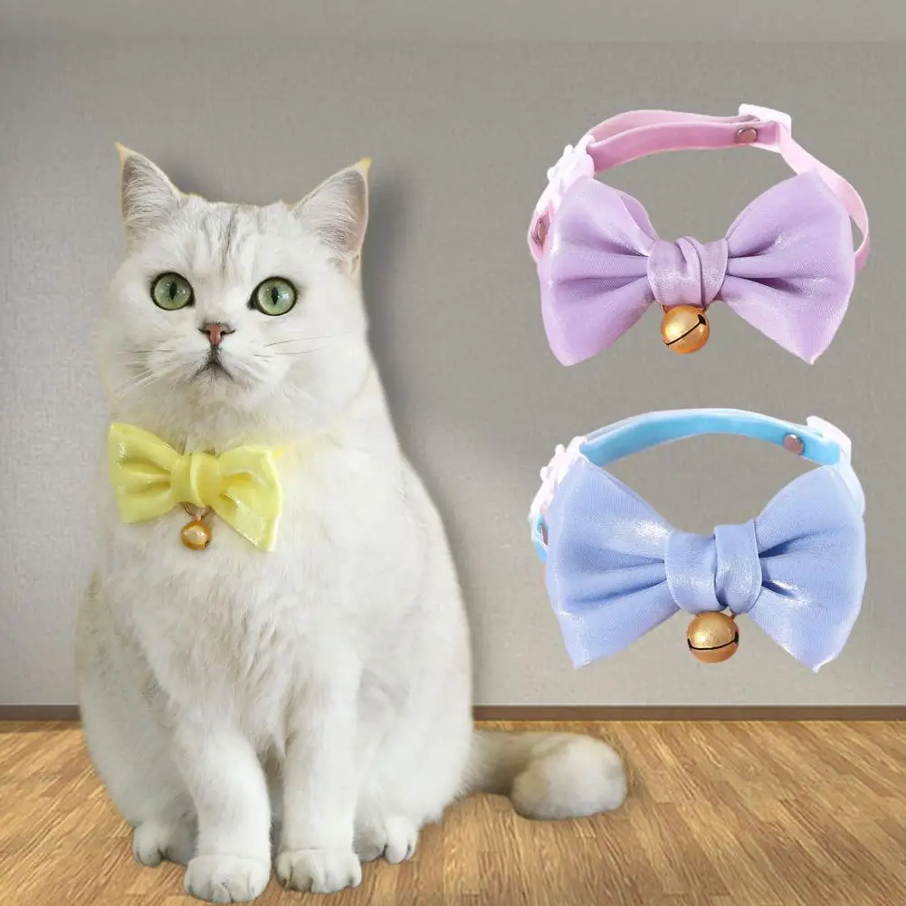 Puppy Collar Kitty Necklace Pearly-lustre Dog Collar Teddy Kitty Necklace Tie with Bell Dog Gift