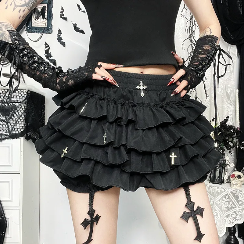 2025 Crucifix Pendant Gothic Skirts Summer Women Pleated Tutu Goth Shorts Under The Skirt Sexy Mini Skort High Waist Hotsweet