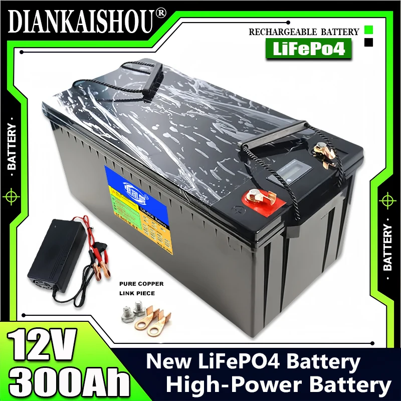 Nuovo pacco batteria 12V 300Ah LiFePO4, batteria BMS al litio ferro fosfato integrata 6000 + durata del ciclo, 4S 12V RV Camper Golf Cart solare