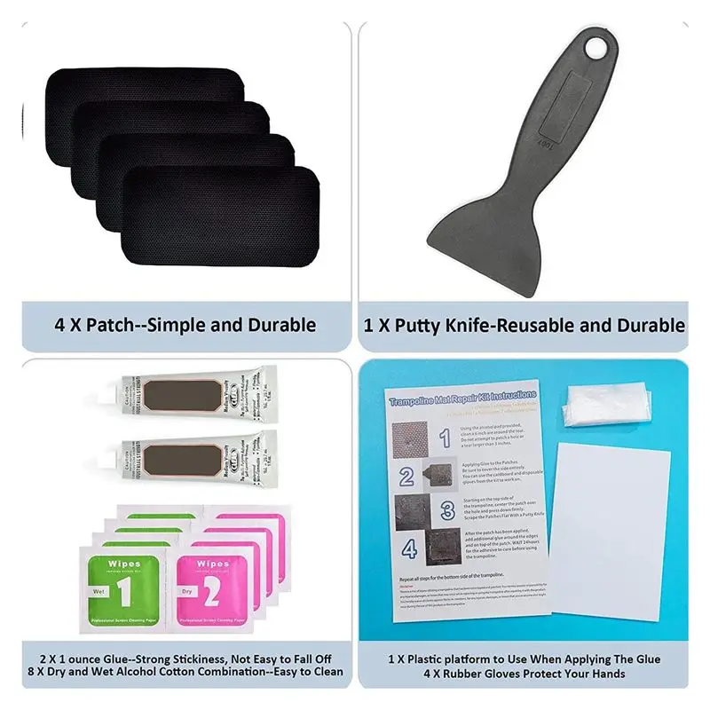 STOCK& Trampoline Patch Repair Kit Rectangular Patches Trampoline Repair Trampoline Mat Tear or Hole,Trampoline Repairing Tools