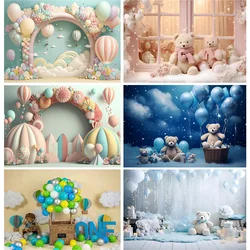 Fondo para fotografía de recién nacido Baby shower, globo de aire de oso, decoraciones navideñas, fondo fotográfico para fiesta de feliz cumpleaños, SZ-01