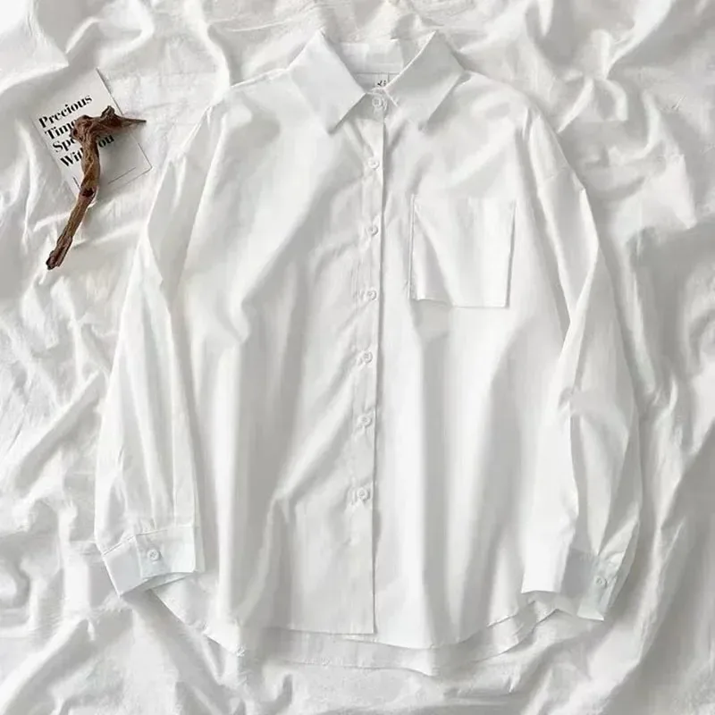 Japanese Style Loose Fit Long Sleeve White Shirt 8