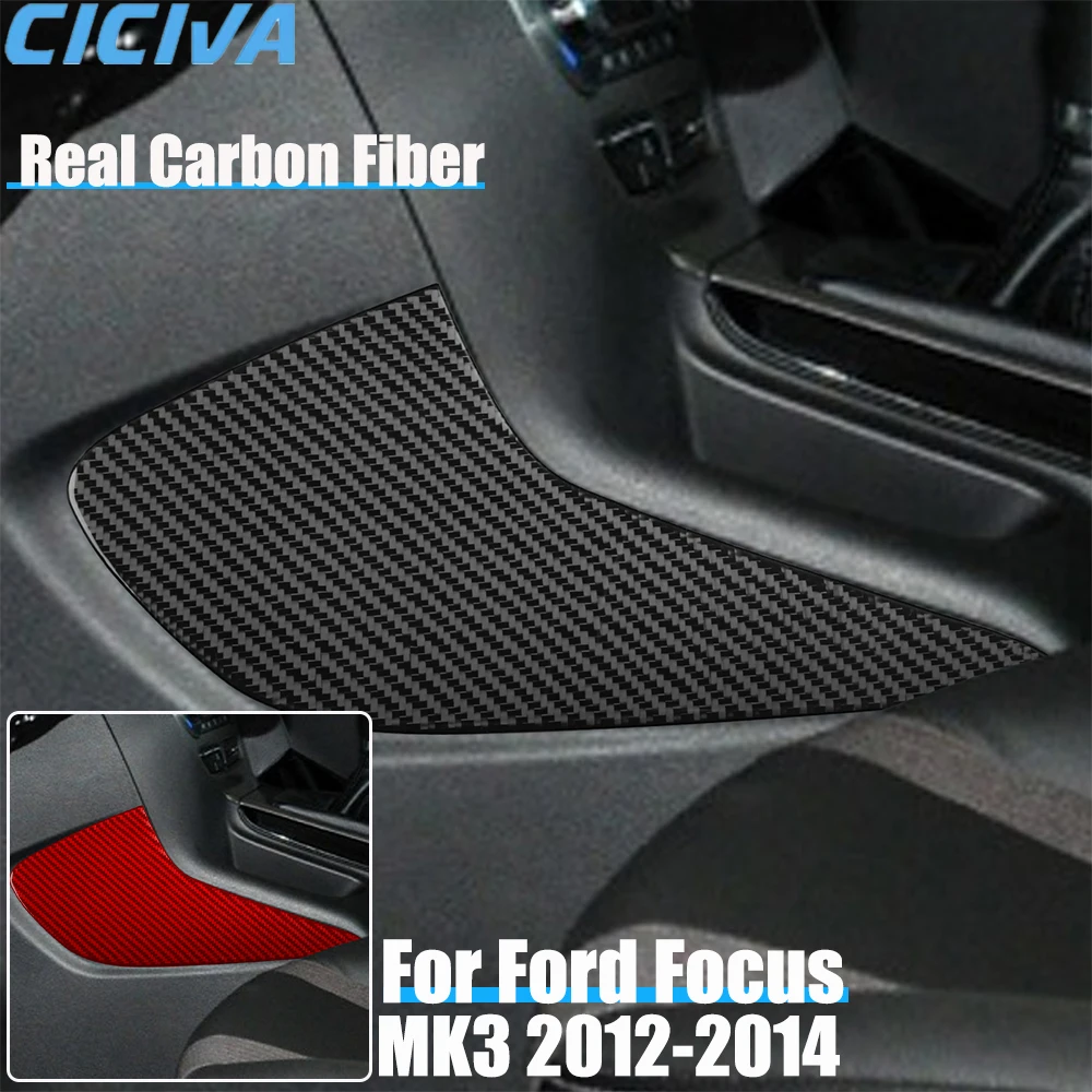 Real Carbon Fiber Car Accessories Storage Side Panel Decorative Cover Sticker Interior Trim For Ford Focus MK3 2012 2013 2014