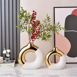 북유럽 수경 꽃꽂이 액세서리, 금도금 세라믹 꽃병, 홈 거실 다이닝 테이블, 세라믹 꽃병 장식품