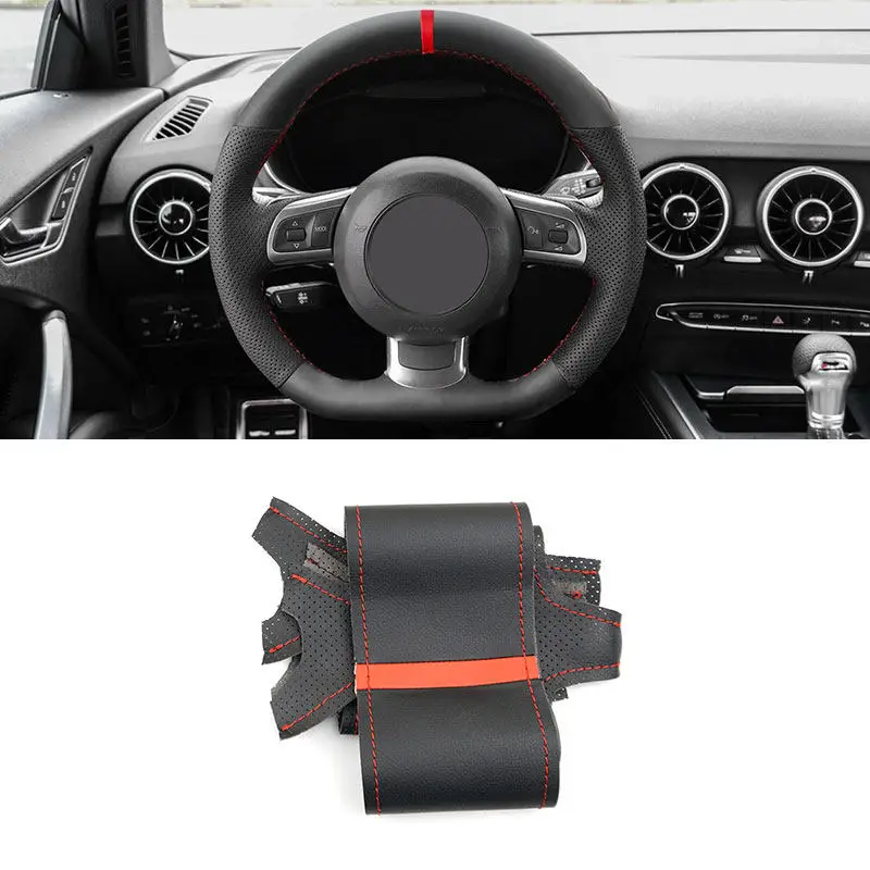 For Audi A3 S3 (8P) Sportback 08-12 TT TTS (8J) TTRS R8 42 07-15 Hand-stitched Car Interior Steering Wheel Cover Leather Trim