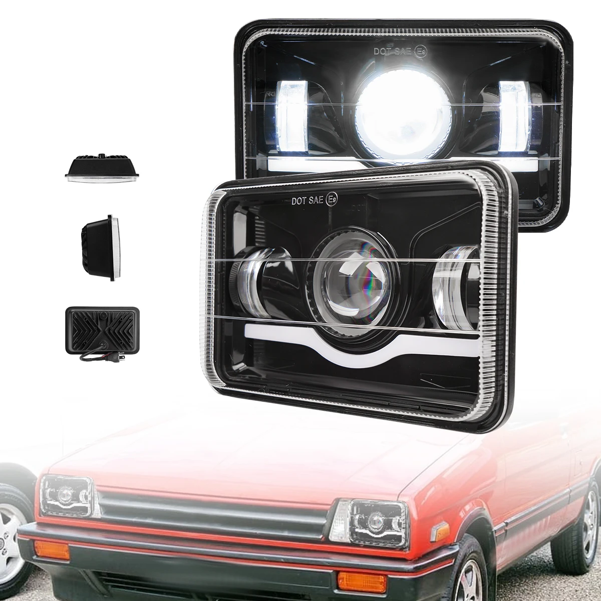 

4X6" Inch LED Headlights Hi/Lo Beam For H4651 H4652 H4656 H4666 Car Truck Conversion Offraod