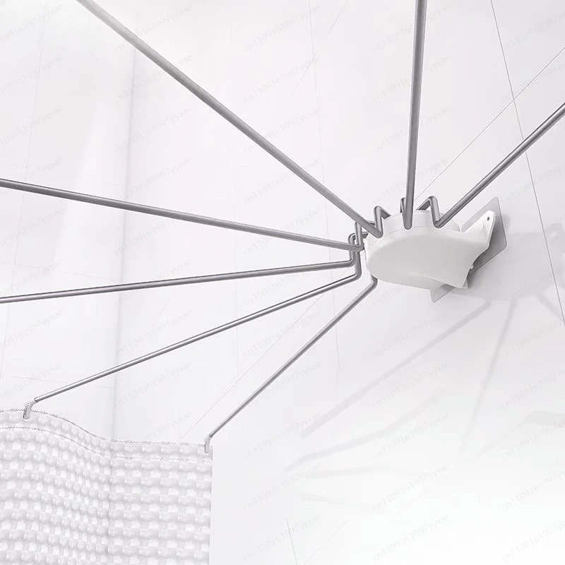 Different Corner Turning,Semi Circular Bathroom Shower Curtain Rod With No Punching Set,Stainless Steel Fan- Shaped