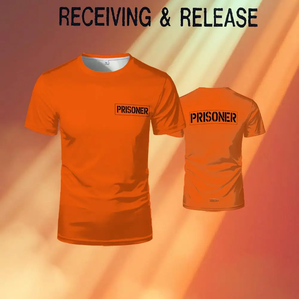 

Popular Orange Prisoner Print T-Shirt Men's Fun Prison Style Trendy Short-Sleeve 2026 Novelty Customizable Numbered Apparel