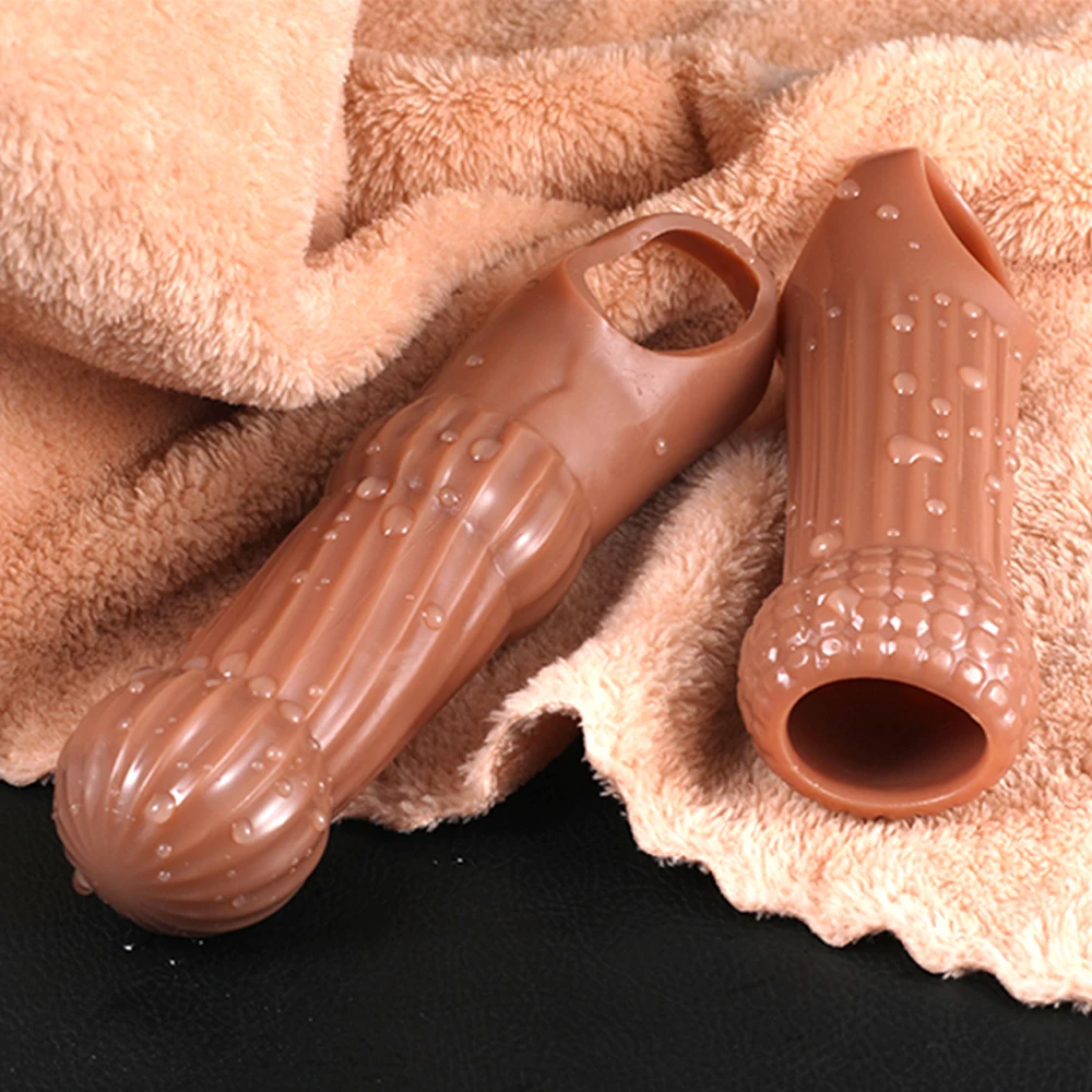 Silicone Realistic Penis Condom Reusable Penis Sleeve Rings Penis Cock Delay Ejaculation Dick Extender Enlarger Sex Toy For Men