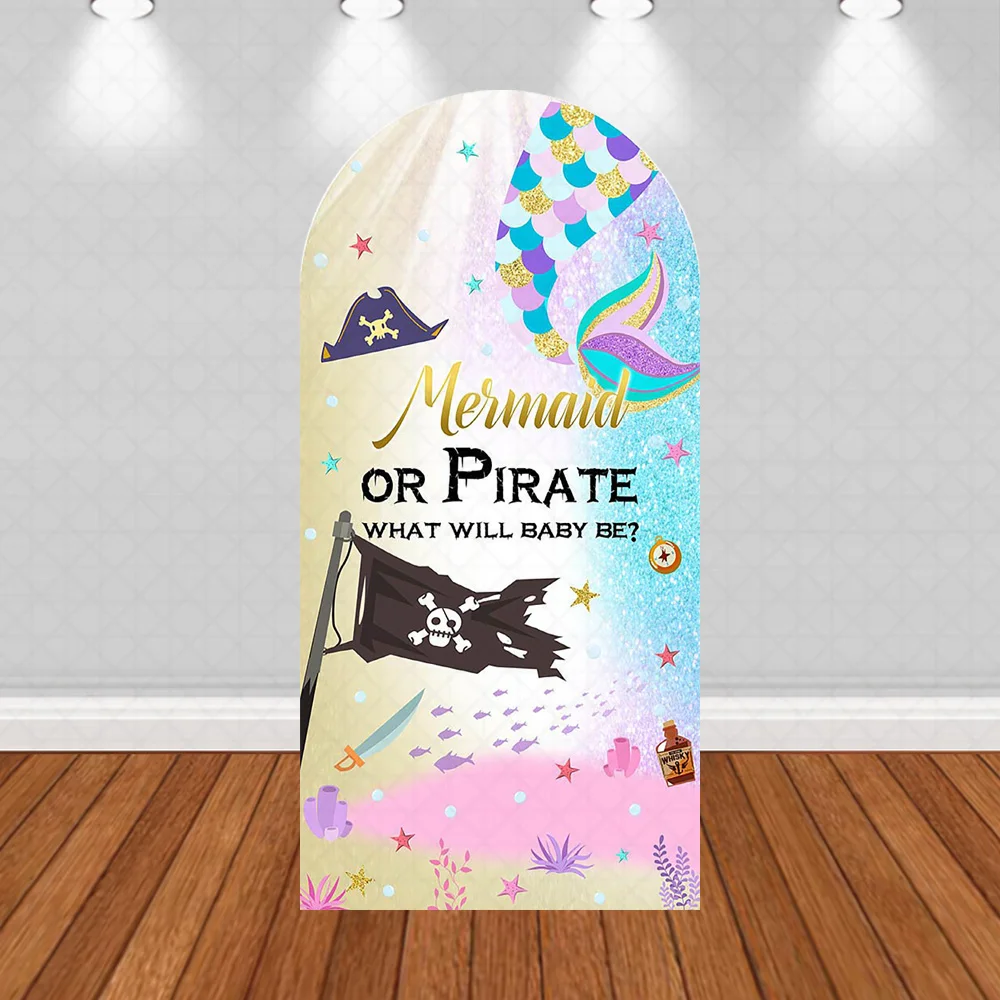 Custom 2-sided Mermaid or Pirate Themed Gender Reveal Backdrop Party Decor Newborn Baby Shower Chiara Arch Cover Background