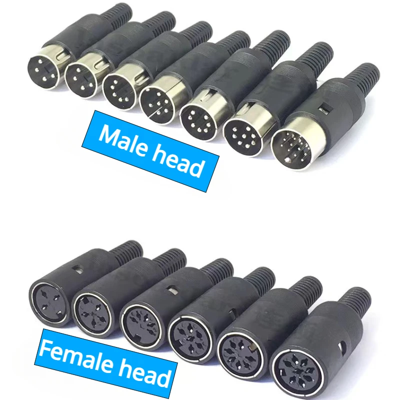 5pcs DIN 3pin4pin 5pin 6pin 7pin 8Pin Male Female Plug socket jack Solder Connector with Plastic Handle S terminal MIDI plug DIY