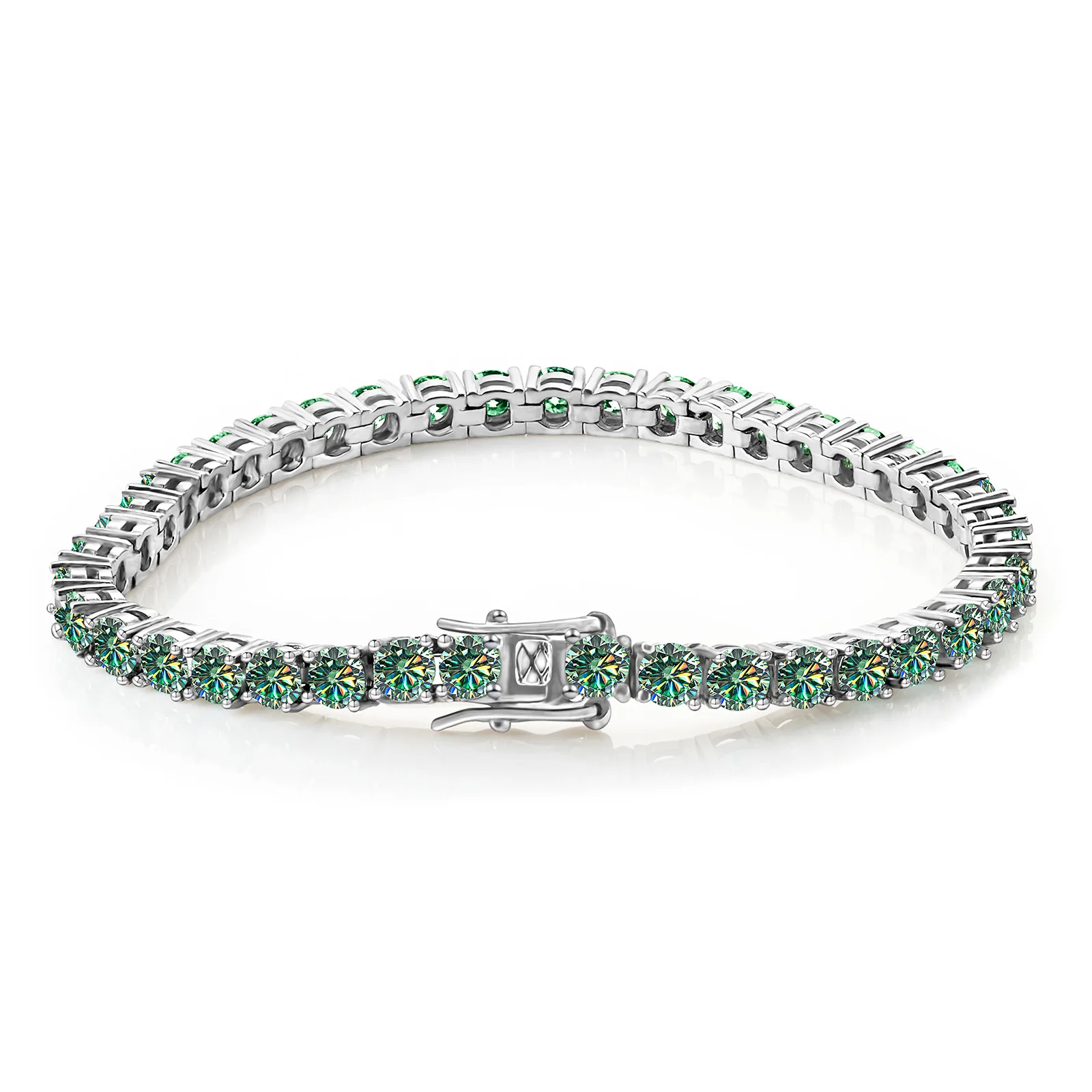 Sgarit Fine Jewelry S925 Sterling Silver 4Mm Blue Green Moissanite Tennis Chain Bracelet