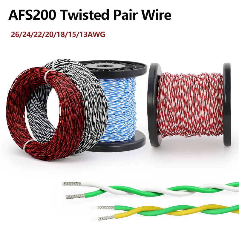 5/10M AFS200 Twisted Pair Wire 26/24/22/20/18/15/13AWG FEP Insulation Tinned Copper High Temperature Resistant Electrical Wire