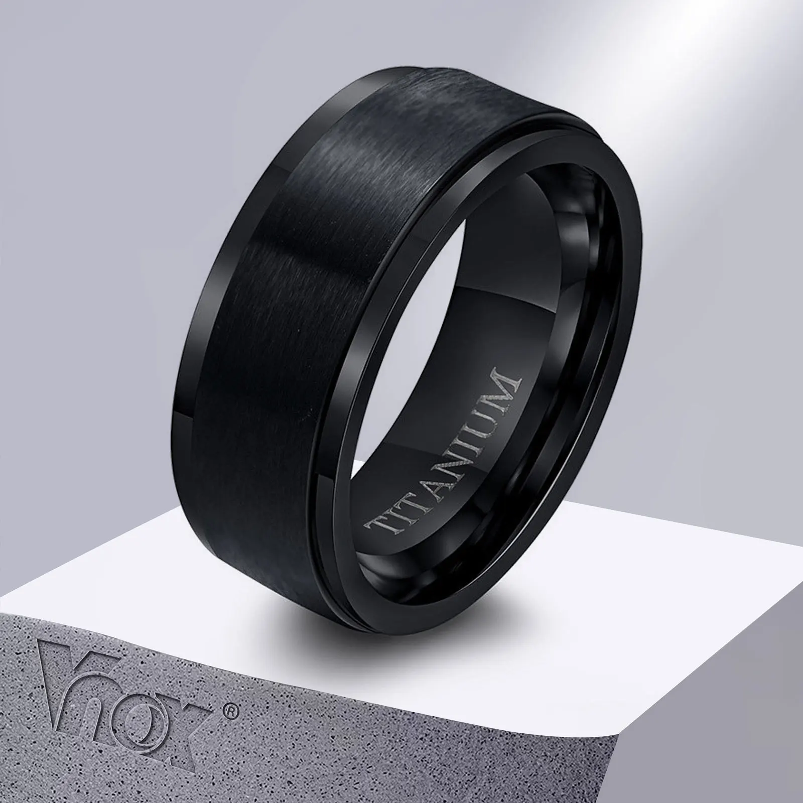 Vnox 8mm Black Titanium Ring for Men,Simple Matte Surface Wedding Band, US Size #7- #12