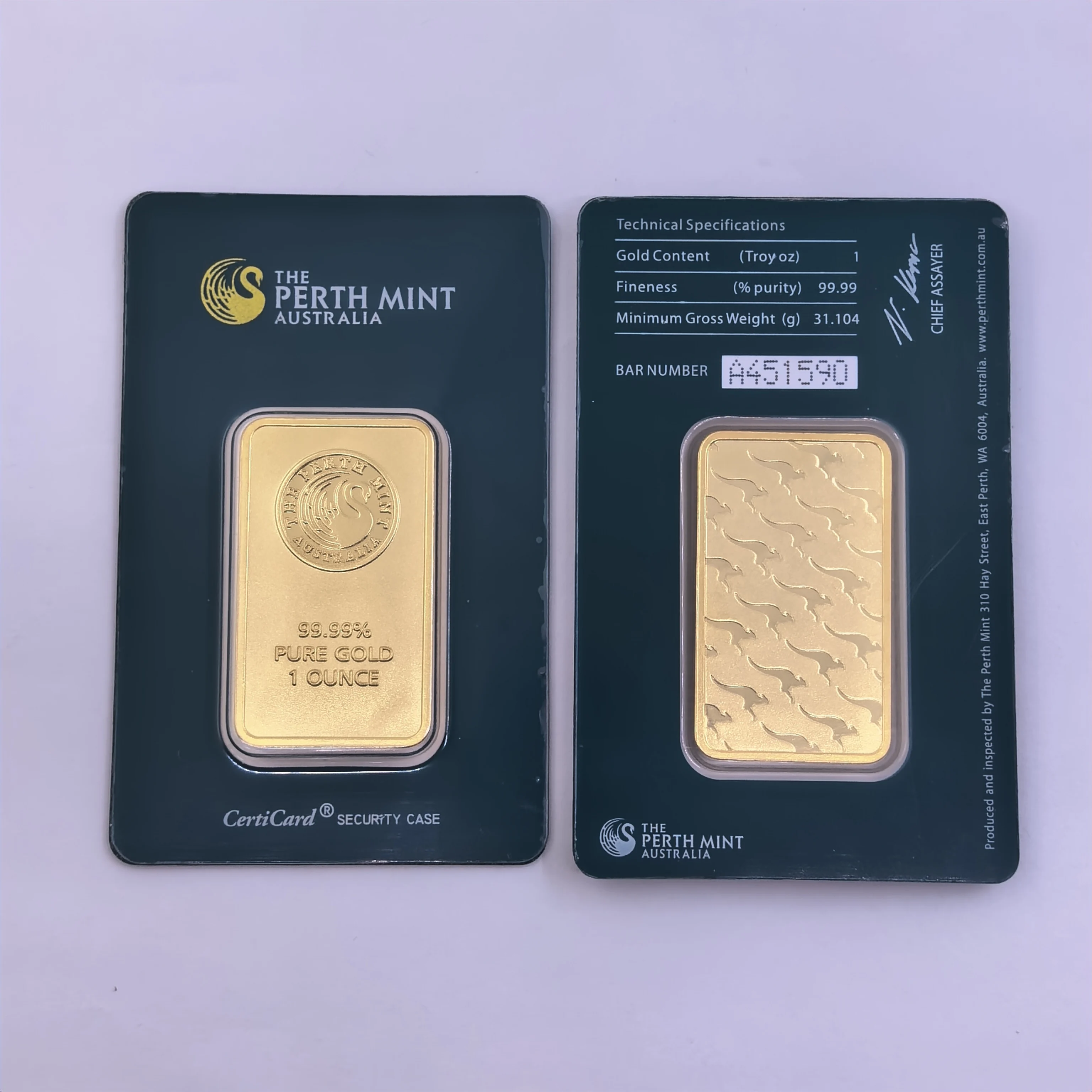 Zwitserse 24-karaats goudzilverstaven Goudstijl 1 ounce acrylzegelverpakking Onafhankelijk serienummer Geen magnetisch