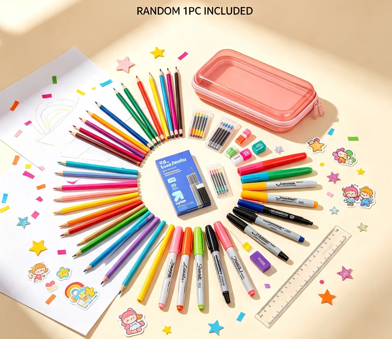 Back To School Mystery Blind Box Random Stationery, Colored Pencils, Permanent Markers, Lead Refills, Hard Pencil Case, Art Writing Surprise Supplies view 2