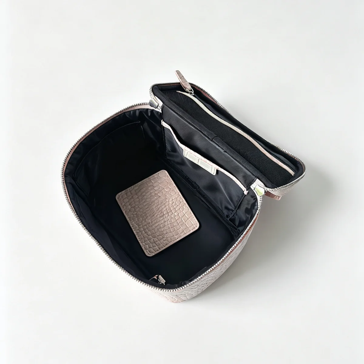 Große Kosmetiktasche aus echtem Leder für Damen, mit Krokodilprägung, als Make-up-Organizer und Reise-Toilettentasche mit integriertem Spiegel, Neu – Detail 13