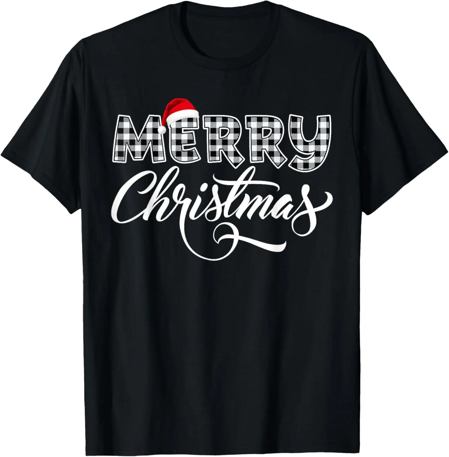 

Merry Christmas Buffalo Black and White Plaid for Men Women T-Shirt