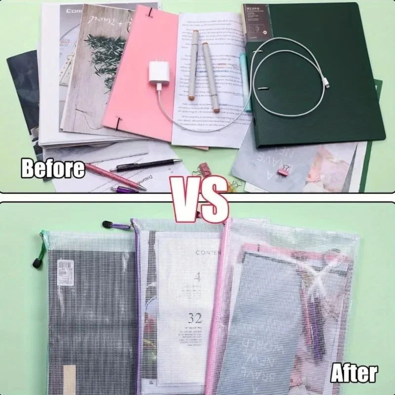 B5/A4/A5/A6 Mesh Zipper Pouch Document Bag Waterproof Zip File Folders Pencil Case Storage Bags School Office Supplies view 2