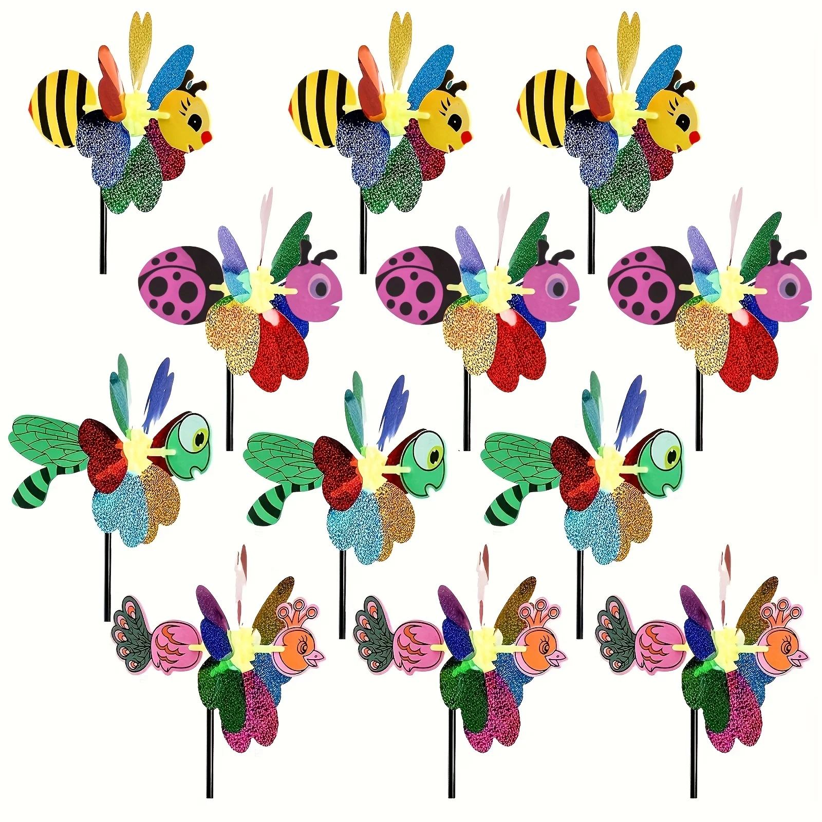 1pc/2pcs-Cartoon 3D Sequins Colorful Windmill Insect Bee Windmill Home Courtyard Decoration