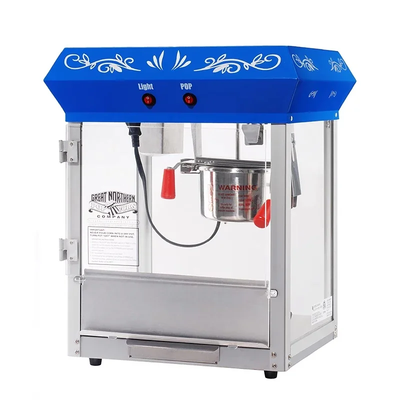 ماكينة صنع الفشار الأوتوماتيكية بالكامل 680 وات 8 أونصة ماكينة صنع الفشار على طراز كونترتوب عتيقة 680 وات