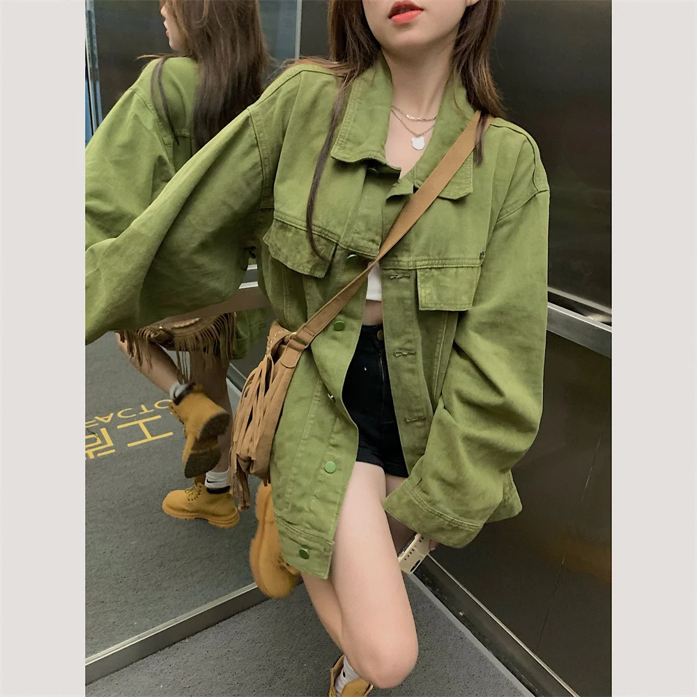 plus Size Vintage een Denim Jaet Women Loose Long Sve Korean Sle Autumn Winter New Faion Casual Versatile Jaet