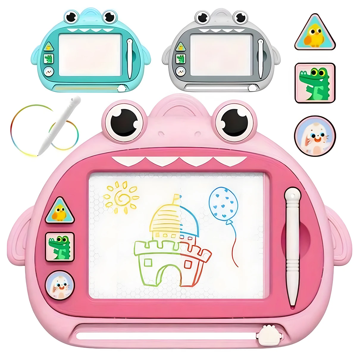 Cute Dinosaur Magnetic Drawing Board for Toddlers, 4-Color Erasable Doodle Pad with Stamps, Educational Toy for Kids