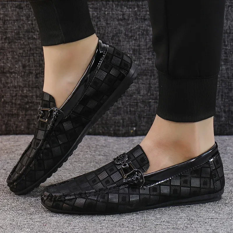 Loafers New Men's Casual Breathable Shoes Comfort Plaid Leather Casual Shoes for Men Slip on Concise Quality Drive Men Sneakers