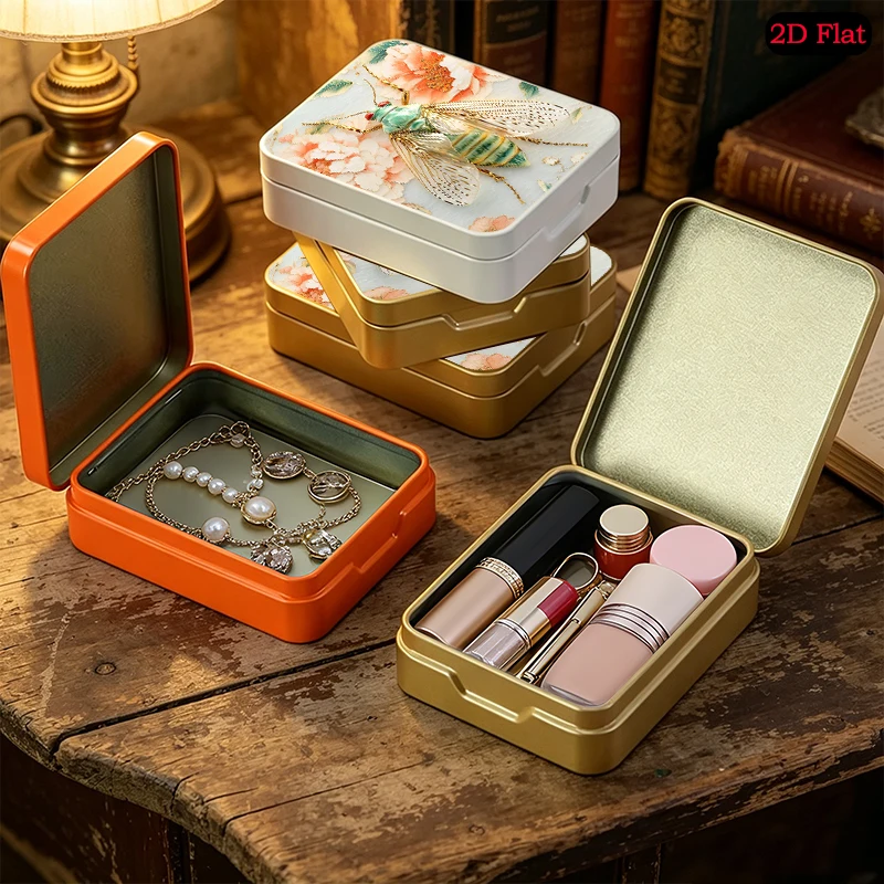 Cicada with Floral Wings Theme Desktop Organizer Flip Top Tin Box, UV Printed Portable Custom Photo Metal Tin Box