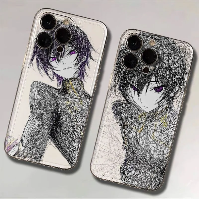 

Cartoon Anime Cute Code Geass Clear Soft TPU protect Case for iPhone 16 15 13 12 11 14 Pro Max Plus comic shockproof Back Cover