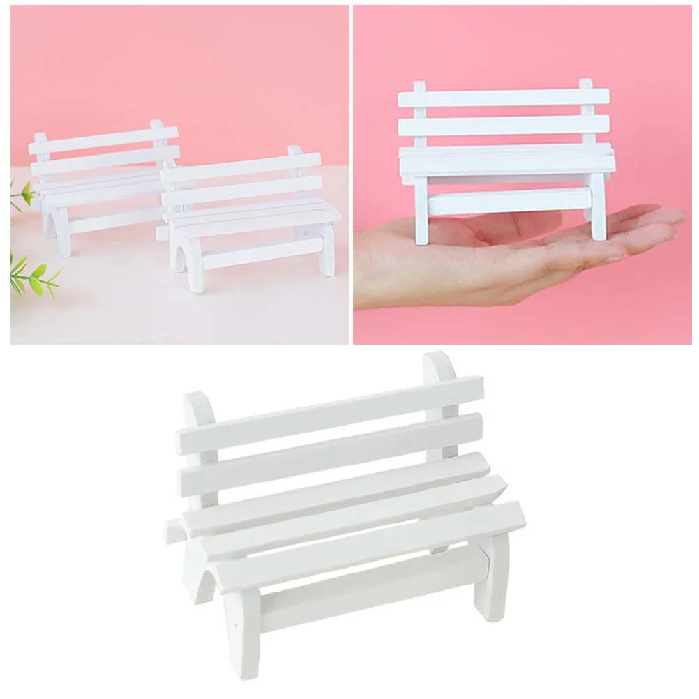 

Miniature Wooden Garden Bench White Mini Porch Chair For Photo Props Home Decoration Bookshelf Display Hollow Design Light